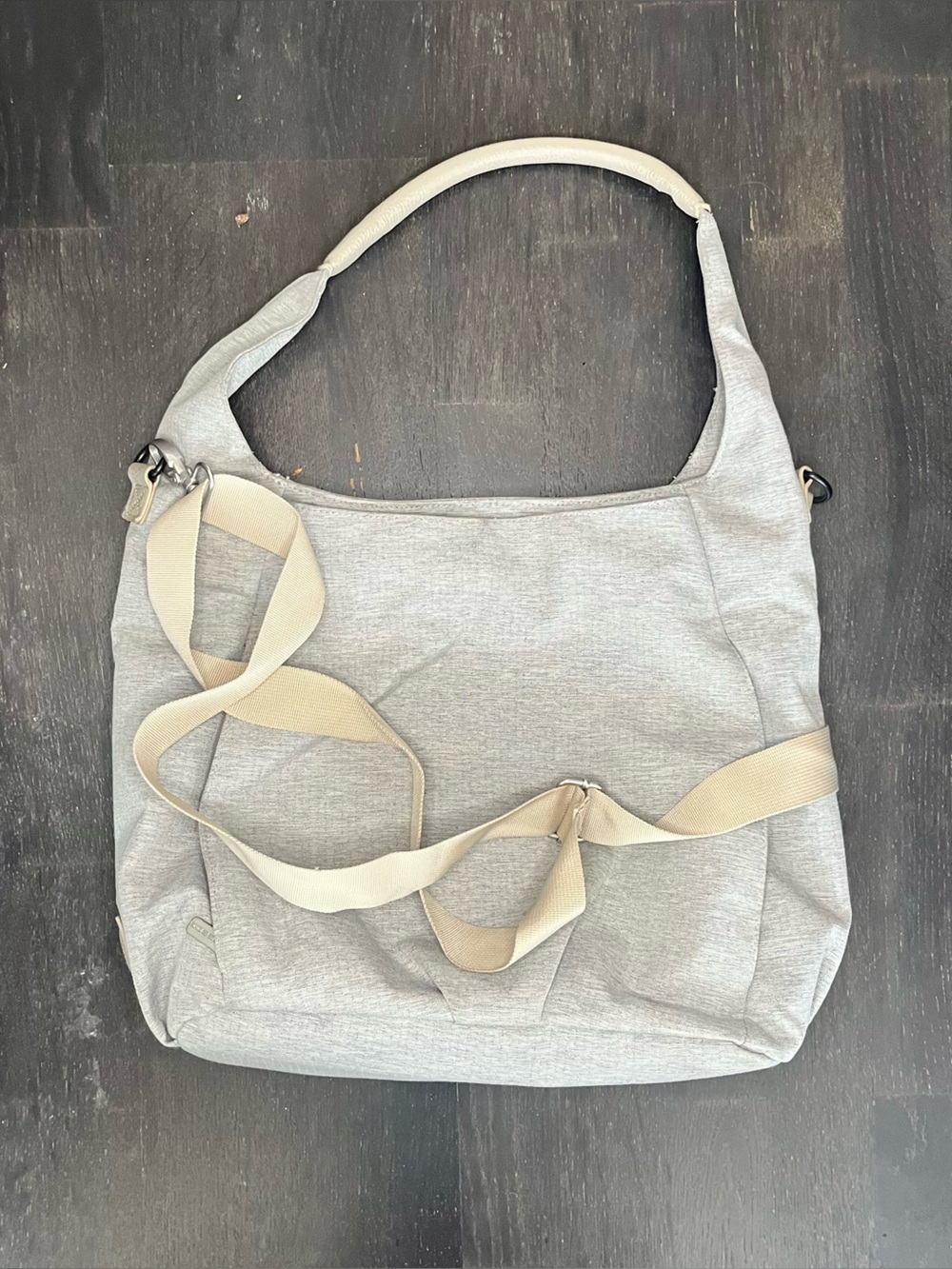 Everyday Light Gray Lassig Diaper Bag Tote with Beige Strap
